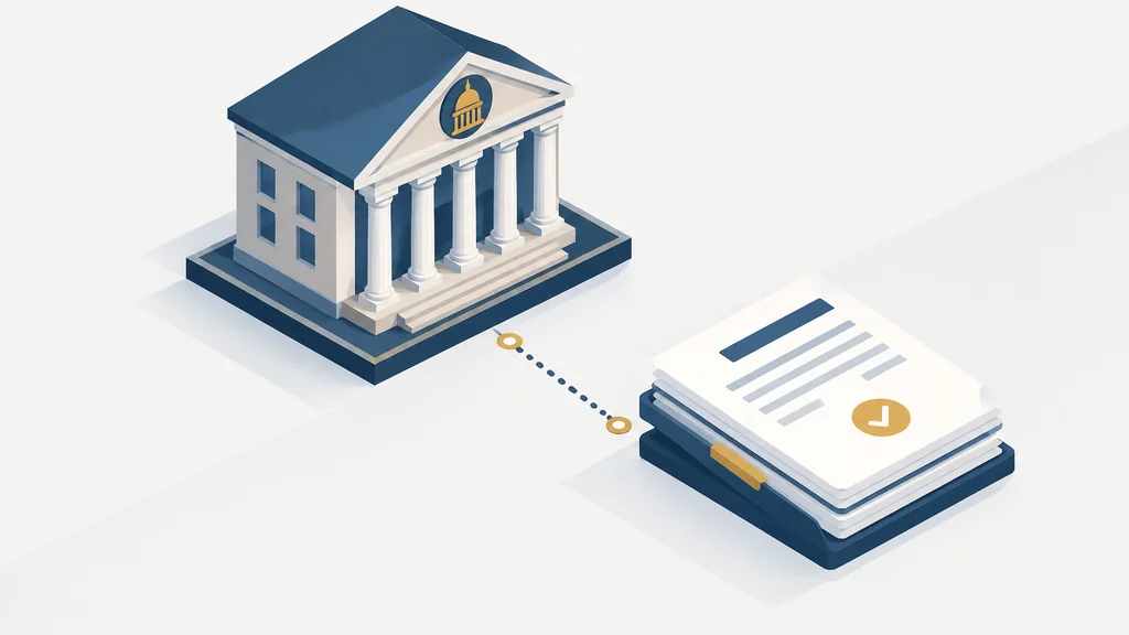 Isometric illustration of a regulator overseeing licensed operator documents